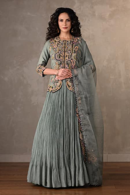 Onaya Embroidered Front-Open Jacket Lehenga Set 