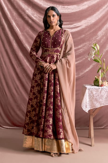 Parshya Floral Woven Anarkali Palazzo Set 