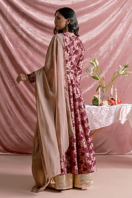 Parshya Floral Woven Anarkali Palazzo Set 