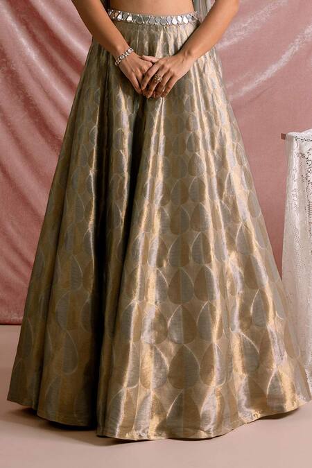 Parshya Grey Brocade, Silk, Chiffon Mirrors, Embroidery, Droplet Boxy Blouse Lehenga Set Online at Aza Fashions Parshya_Grey Brocade, Silk, Chiffon Mirrors, Embroidery, Droplet Boxy Blouse Lehenga Set _Online_at_Aza_Fashions