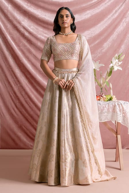 Parshya Banarasi Floral Woven Lehenga Set 