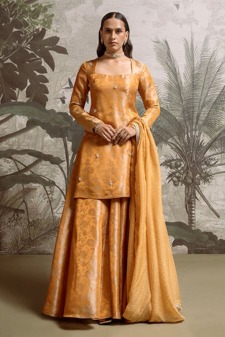 Parshya Pearl Embellished Kurta Sharara Set 