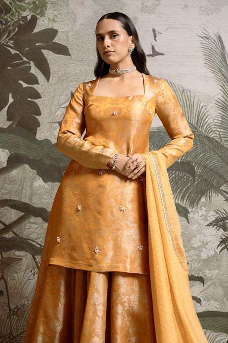 Parshya Pearl Embellished Kurta Sharara Set 