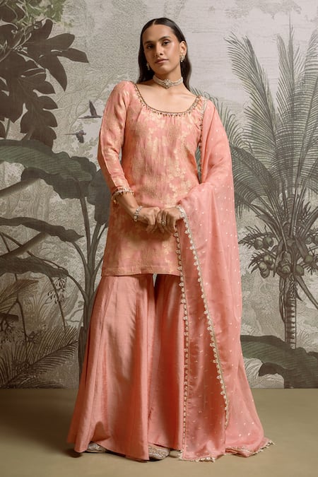 Parshya Hand Embroidered Kurta Sharara Set 