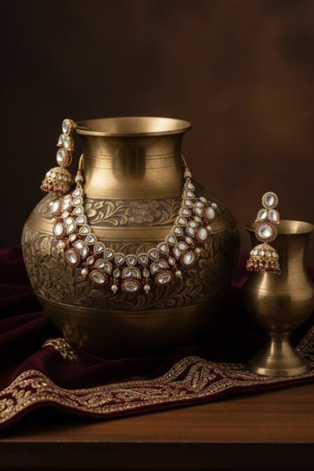 The Bling Girll_Pink Kundan Pearl Embellished Choker _Online_at_Aza_Fashions