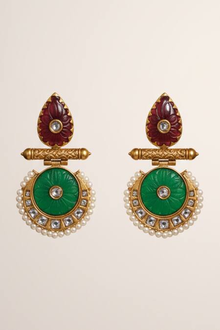 The Bling Girll_Multi Color Stones, Pearls, Crystals Kundan Polki Embellished Earrings _Online_at_Aza_Fashions