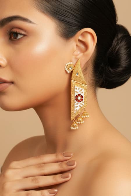 The Bling Girll Geometric Floral Enameled Jhumka Earrings 