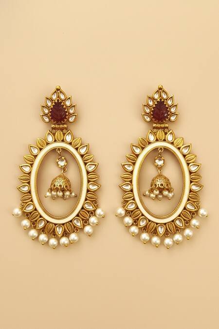 The Bling Girll_Gold Plated Pearls, Stones Moissanite Polki Embellished Chandbalis _Online_at_Aza_Fashions