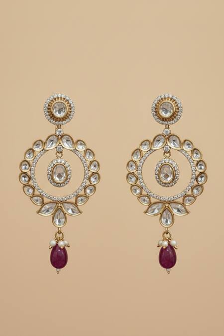 Buy_The Bling Girll_Gold Plated Pearls, Gemstones, Kundan Embellished Drop Earrings _Online_at_Aza_Fashions