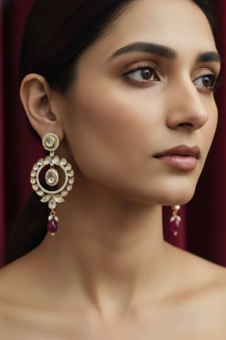 The Bling Girll Kundan Pearl Embellished Drop Earrings 