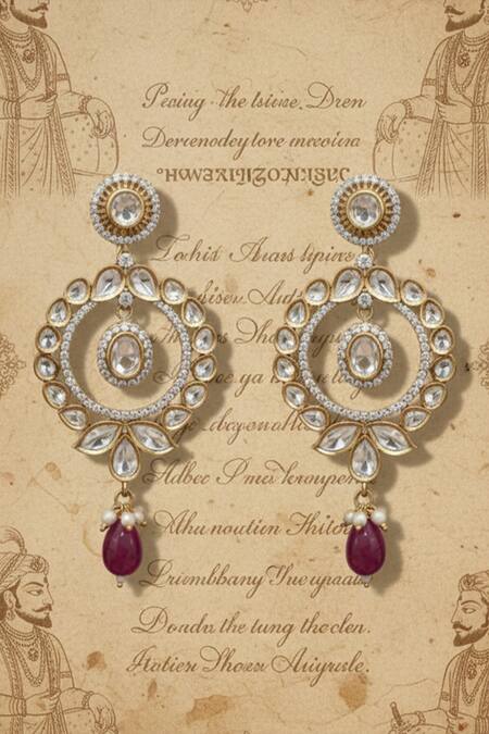 The Bling Girll Kundan Pearl Embellished Drop Earrings 