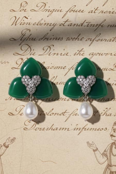 The Bling Girll Green Stone Studded Drop Earrings 