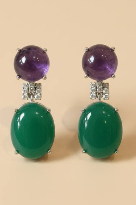 The Bling Girll_Green Stones, Crystals Double Embellished Drops _Online_at_Aza_Fashions