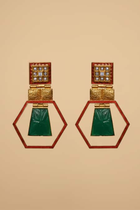 The Bling Girll Emerald Stone Embellished Earrings 