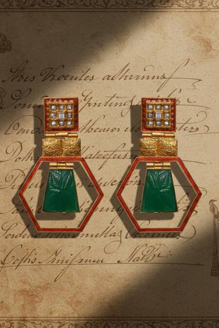 Buy_The Bling Girll_Gold Plated Stones Emerald Embellished Earrings _Online_at_Aza_Fashions