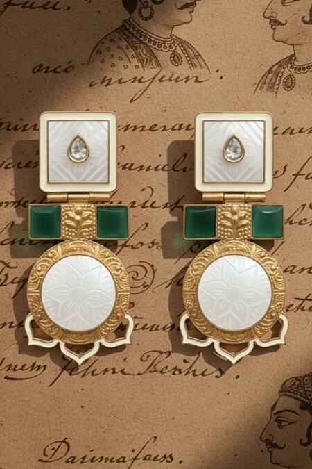 Buy_The Bling Girll_Gold Plated Imitation Gemstones Floral Shaped Earrings _Online_at_Aza_Fashions