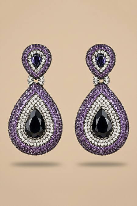The Bling Girll_Purple Crystals, Stones Tear Drop Shaped Earrings _Online_at_Aza_Fashions