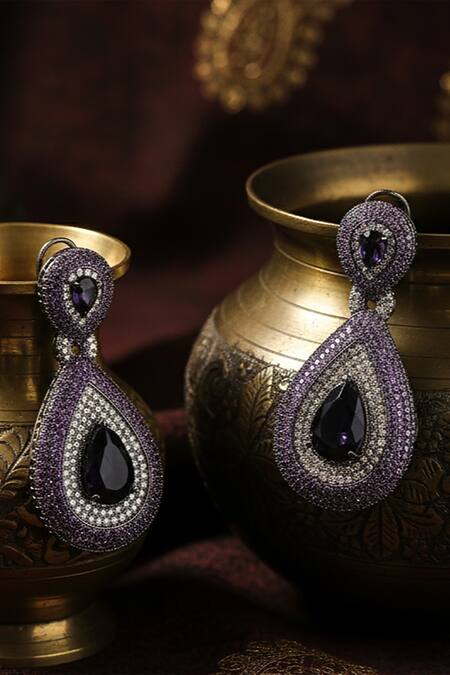 Buy_The Bling Girll_Purple Crystals, Stones Tear Drop Shaped Earrings _Online_at_Aza_Fashions
