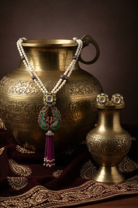 The Bling Girll_Multi Color Peacock Motif Pendant Necklace _Online_at_Aza_Fashions