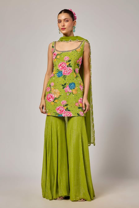 Krishna Padia Floral Print Kurta Sharara Set 