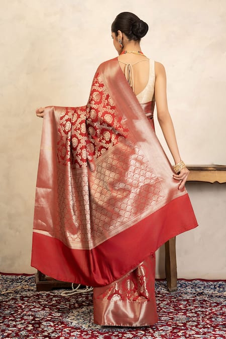 Zal From Benaras Banarasi Handloom Saree With Unstitched Blouse Piece 
