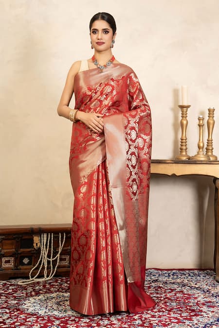 Zal From Benaras Banarasi Handloom Saree With Unstitched Blouse Piece 