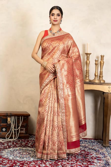 Zal From Benaras Silk Brocade Banarasi Saree With Unstitched Blouse Piece  
