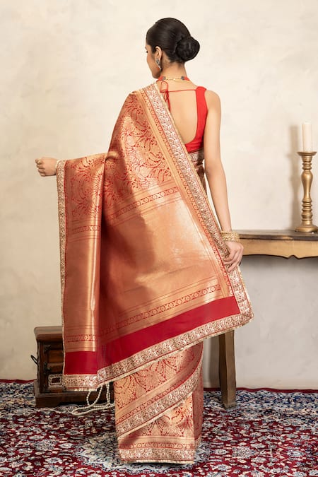 Zal From Benaras Silk Brocade Banarasi Saree With Unstitched Blouse Piece  