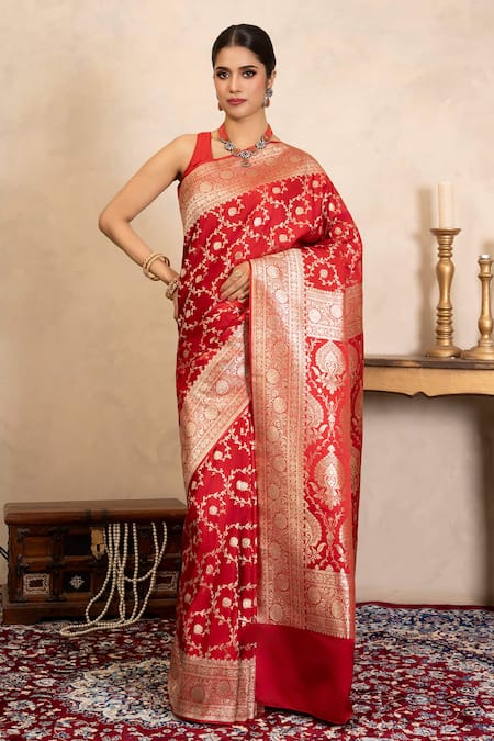 Zal From Benaras Banarasi Handloom Saree With Unstitched Blouse Piece 