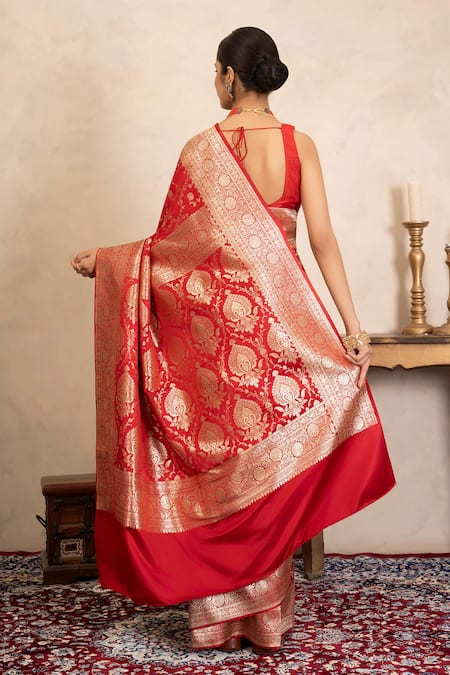 Zal From Benaras Banarasi Handloom Saree With Unstitched Blouse Piece 