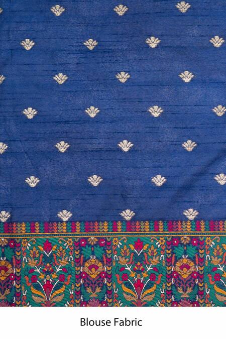 Zal From Benaras_Blue Silk Zari, Embroidery Banarasi Saree With Unstitched Blouse Fabric _Online_at_Aza_Fashions