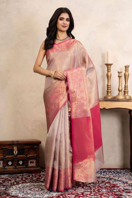 Zal From Benaras Kanjeevaram Silk Banarasi Saree With Unstitched Blouse Fabric 