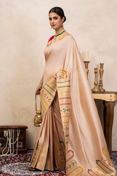Buy_Zal From Benaras_Pink Silk Zari, Embroidery Banarasi Handloom Saree With Unstitched Blouse Fabric _Online_at_Aza_Fashions