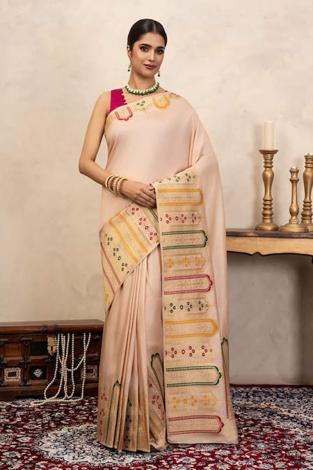 Zal From Benaras Banarasi Handloom Saree With Unstitched Blouse Fabric 