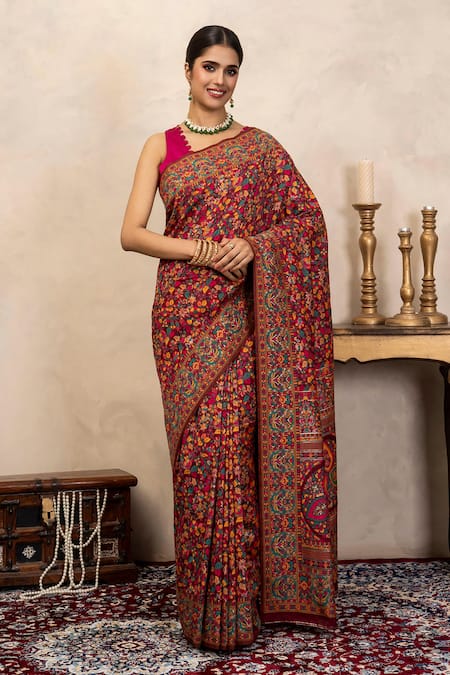 Zal From Benaras Banarasi Meenakari Saree With Unstitched Blouse Fabric 
