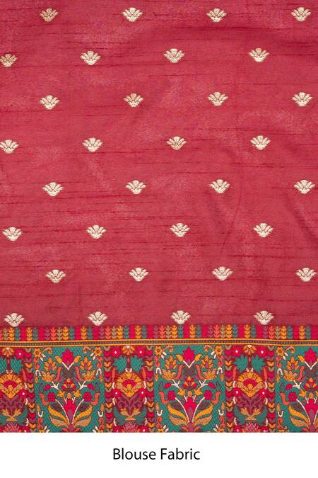 Shop_Zal From Benaras_Red Silk Zari, Embroidery Banarasi Meenakari Saree With Unstitched Blouse Fabric _Online_at_Aza_Fashions