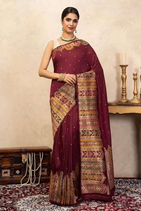 Zal From Benaras Katan Silk Banarasi Saree With Unstitched Blouse Fabric 