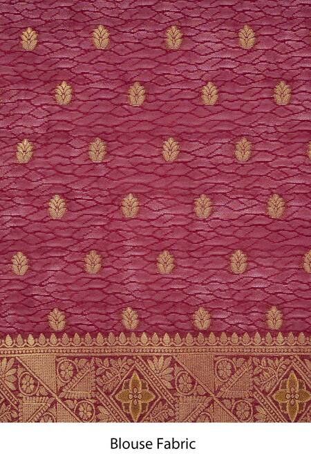 Shop_Zal From Benaras_Maroon Silk Zari Banarasi Saree With Unstitched Blouse Fabric _Online_at_Aza_Fashions