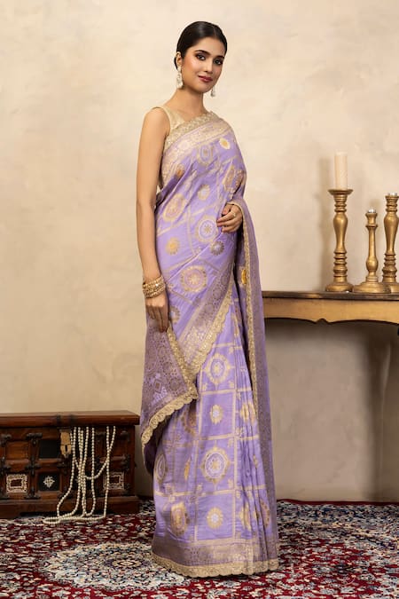 Buy_Zal From Benaras_Lavender Silk Zari, Banarasi Patola Saree With Unstitched Blouse Fabric _Online_at_Aza_Fashions