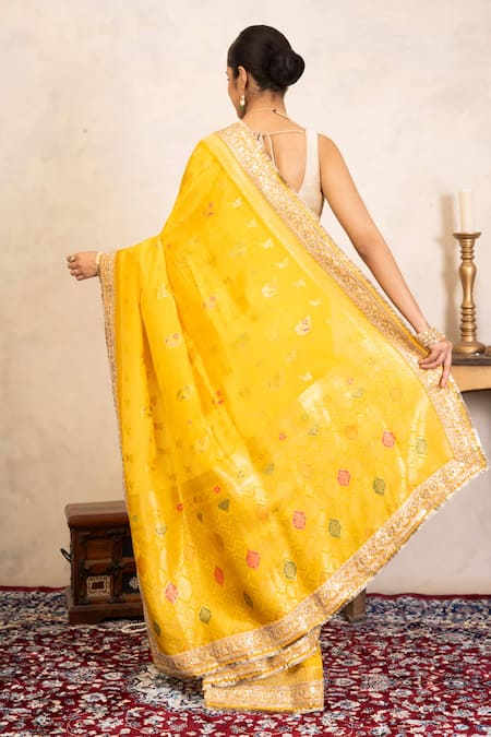 Zal From Benaras Banarasi Handloom Saree With Unstitched Blouse Fabric