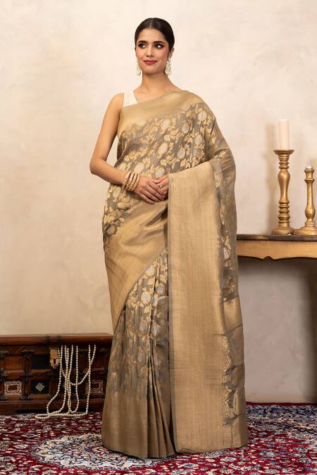 Zal From Benaras Katan Silk Banarasi Saree Unstitched Blouse Fabric 