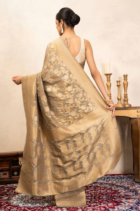 Zal From Benaras Katan Silk Banarasi Saree Unstitched Blouse Fabric 