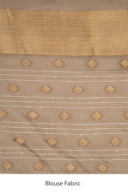 Zal From Benaras_Grey Silk Zari, Embroidery Katan Banarasi Saree Unstitched Blouse Fabric _at_Aza_Fashions