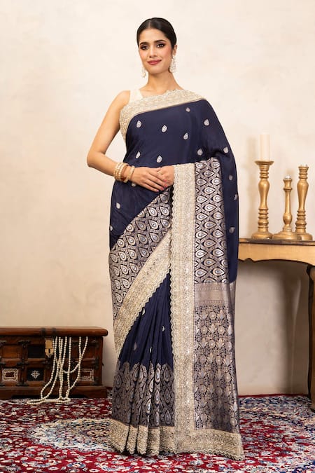 Zal From Benaras Katan Silk Banarasi Saree Unstitched Blouse Fabric 