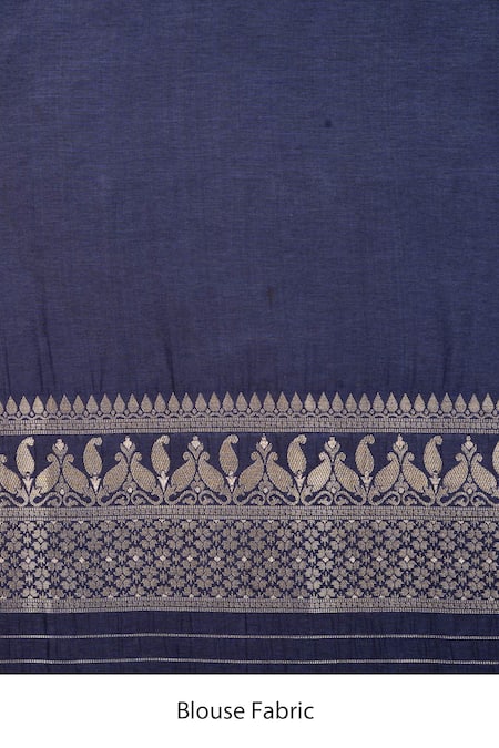 Zal From Benaras_Blue Silk Zari, Embroidery, Katan Banarasi Saree Unstitched Blouse Fabric _at_Aza_Fashions