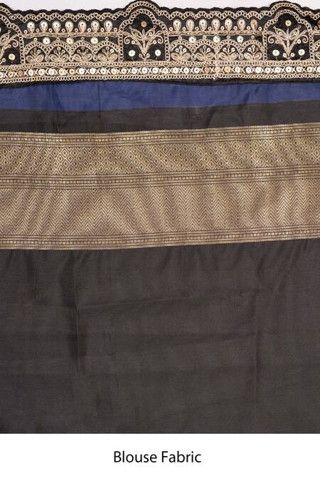 Shop_Zal From Benaras_Black Brocade, Silk Zari, Banarasi Handloom Saree With Unstitched Blouse Piece _Online_at_Aza_Fashions