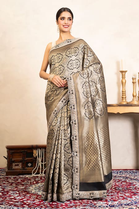 Zal From Benaras Banarasi Handloom Saree With Unstitched Blouse Piece 