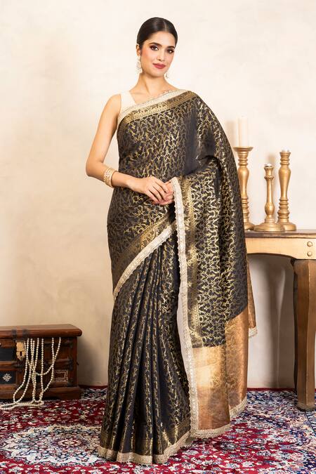 Zal From Benaras Handloom Saree With Unstitched Blouse Fabric 