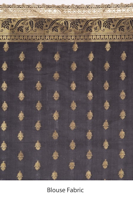 Shop_Zal From Benaras_Black Silk Zari, Lace Handloom Saree With Unstitched Blouse Fabric _Online_at_Aza_Fashions