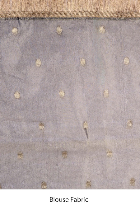 Zal From Benaras_Grey Tissue Zari, Fringe Banarasi Handloom Saree With Unstitched Blouse Fabric _at_Aza_Fashions